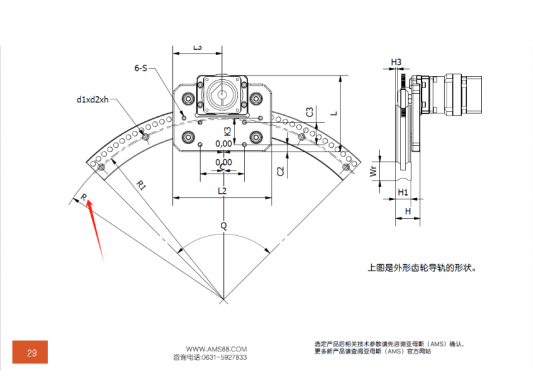 AMS(亞母斯）產(chǎn)品FDK圓弧齒輪導(dǎo)軌的半徑是內(nèi)圓弧還是外圓弧的半徑？